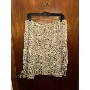 VTG Talbots Petites Womens Green Brown Geometric Midi Skirt Size 16 100% Silk